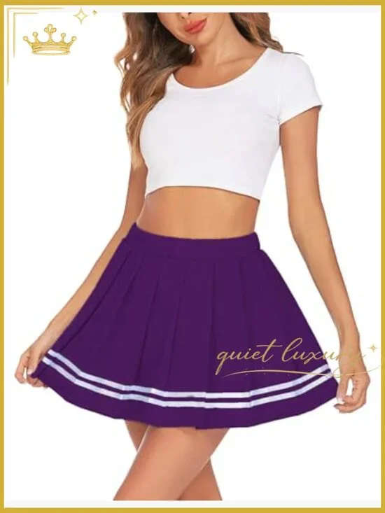 Pleated Mini Skirt High Waist Elastic School Uniform Cheer Skirt - Picture 6 of 7